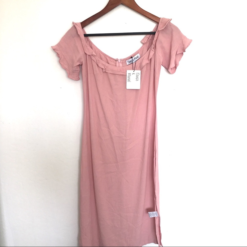 Dance and Marvel pink dress with ruffles and slit